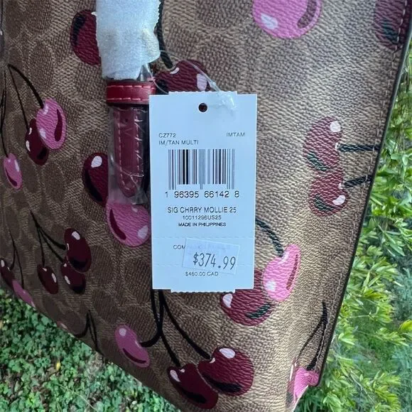 COACH Mollie Tote Bag 25 Cherry Print Signature Canvas Multicolor CZ772 NWT - Picture 4 of 8